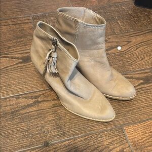 Stuart Weitzman Tan Suede Ankle Booties with Tassel Detail